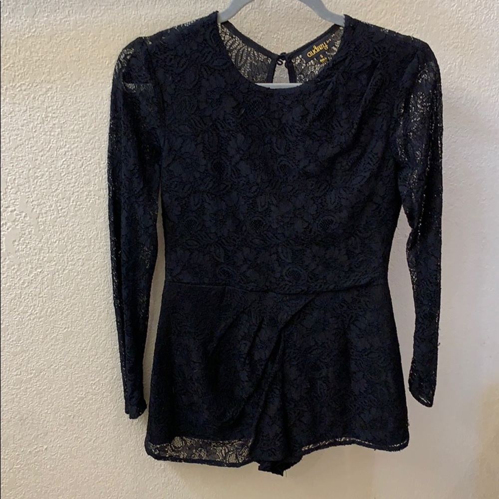 Audrey 3+1 Black lace romper w/ peekaboo back